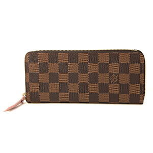 Louis Vuitton Damier Ebene Brown Clemence Wallet Round Zipper Pink